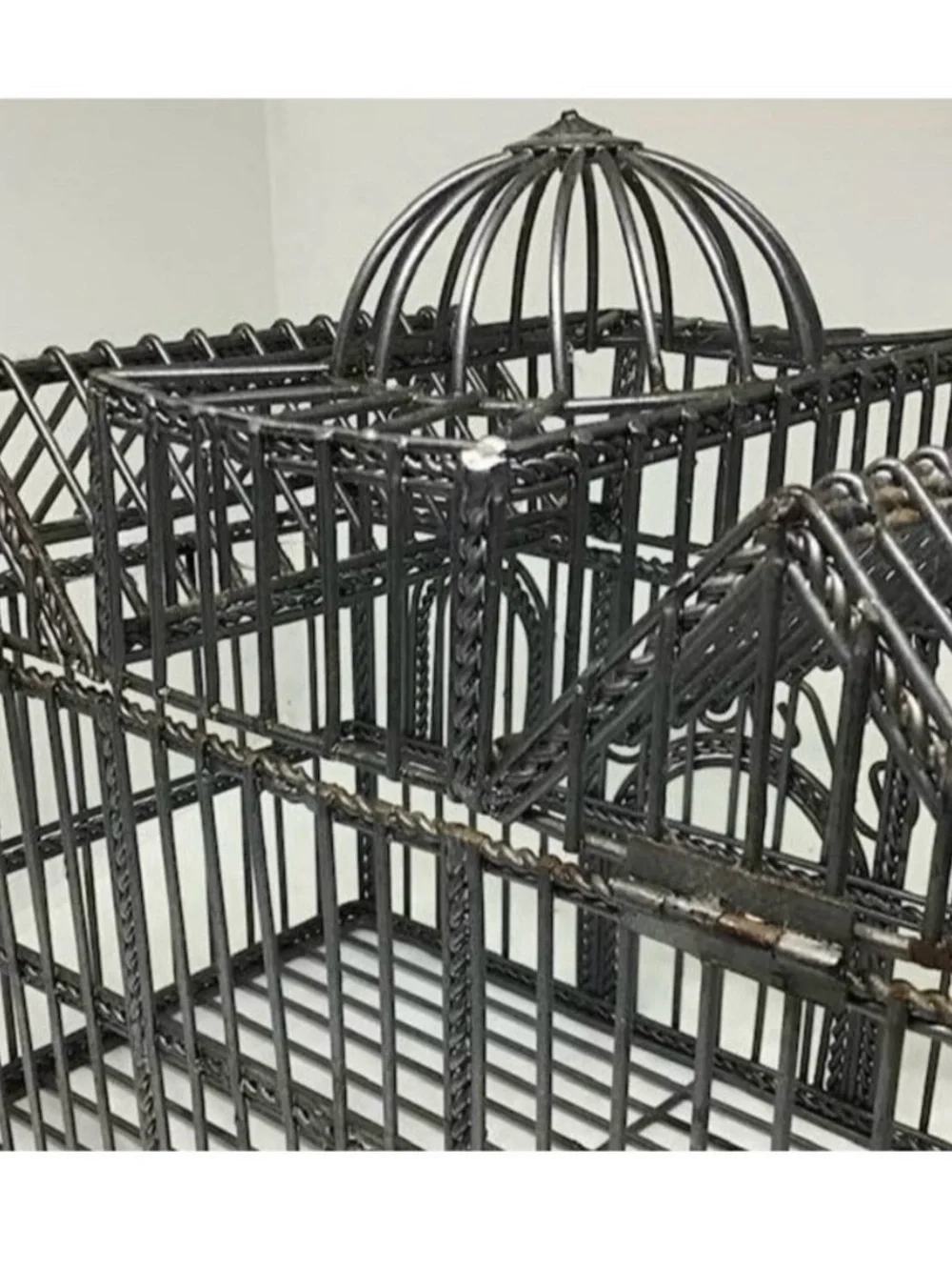 Ornate Gray Decorative Metal Birdcage Centerpiece